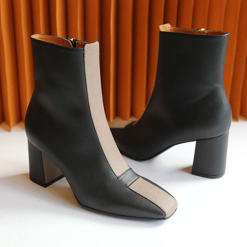 JAYNE black/taupe vegan apple leather boots