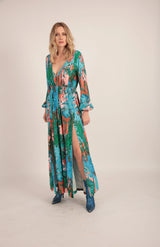 Jersey V Neck Maxi Dress in Paint Stroke Print LOVE HERO SUSTAINABLE FASHION