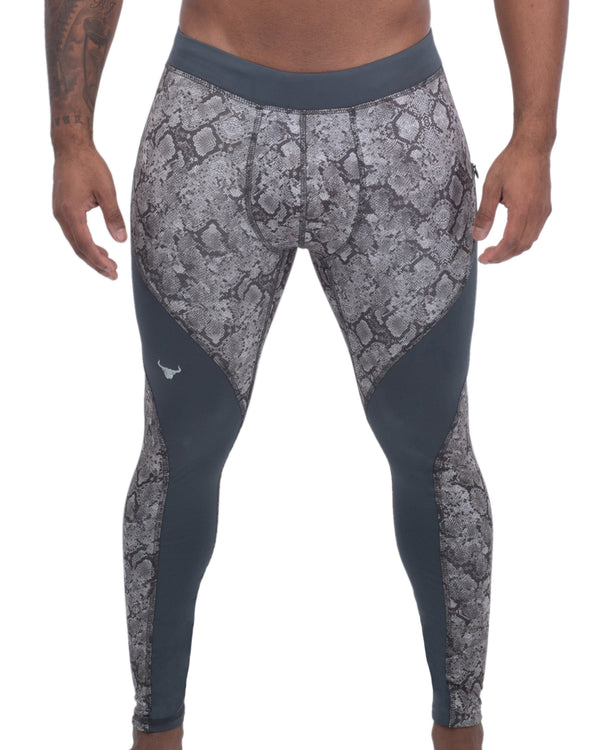 gray snake skin full-length men's compression tights