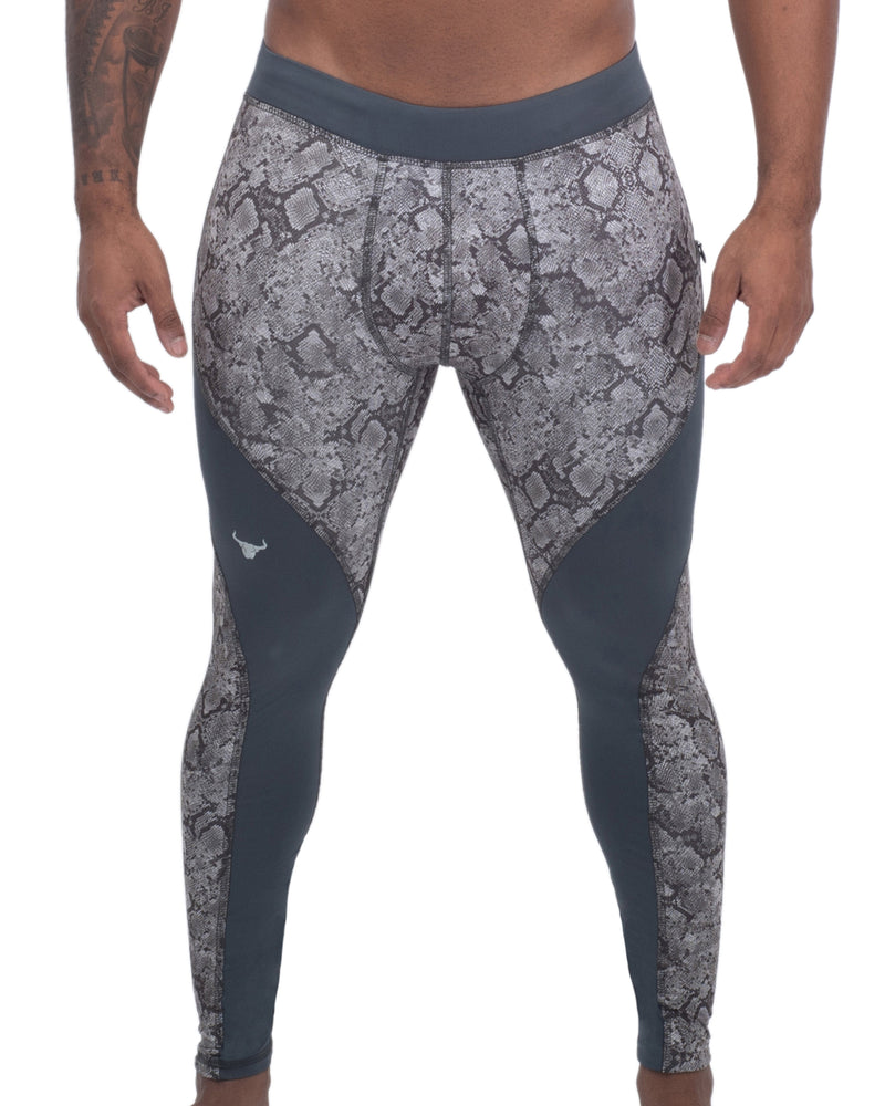 gray snake skin full-length men's compression tights