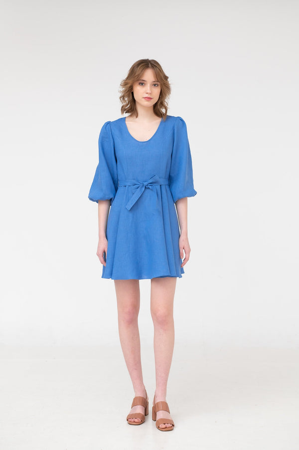 June – round neck linen mini dress