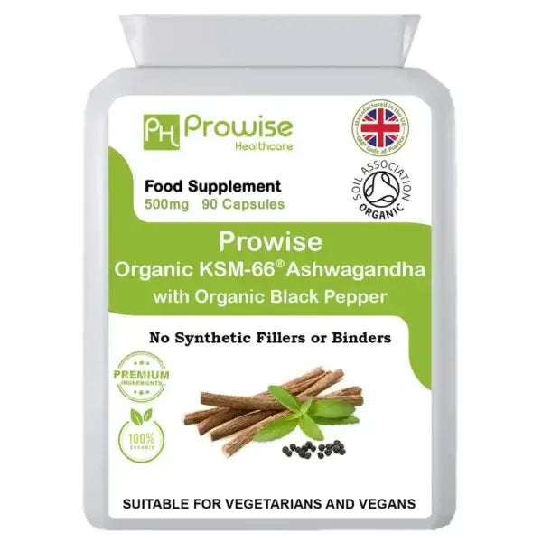 Organic Ashwagandha KSM-66® with 5% Withanolides 90 Vegan Capsules added with Black Pepper | High Strength Certified Organic by Soil Association