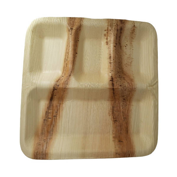 Dtocs Compartment Plate - Palm Leaf Plate 11x9 Inch (Pack 50) | Bamboo Plate like Portion Plate - USDA Certified Biobased Lunch Plates