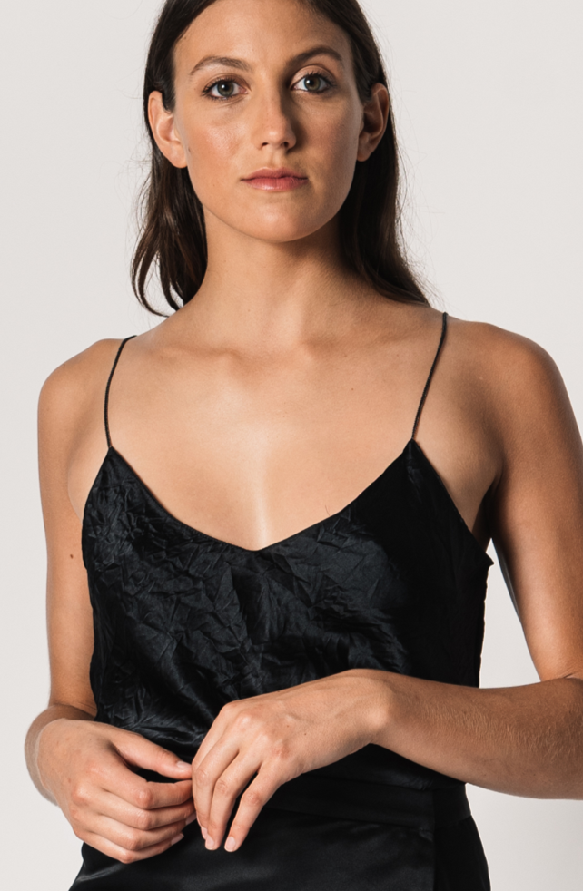 Crinkle Silk Cami with Chain Straps
