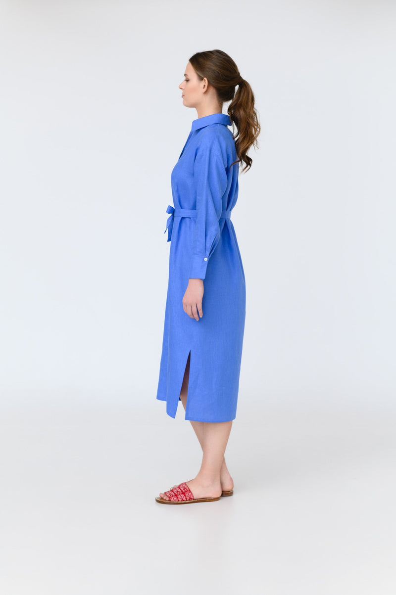 Luna - dropped sleeve linen midi shirt dress