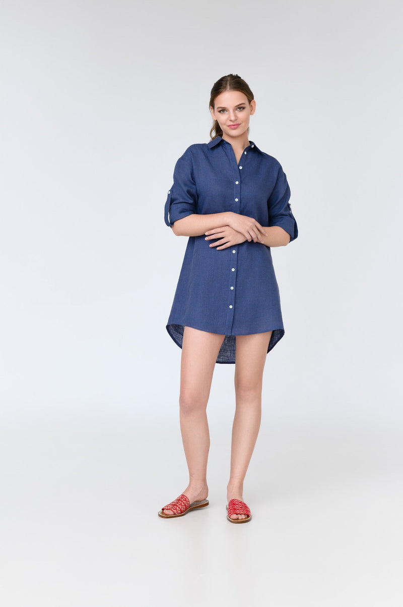Lara - long sleeve linen mini shirt dress