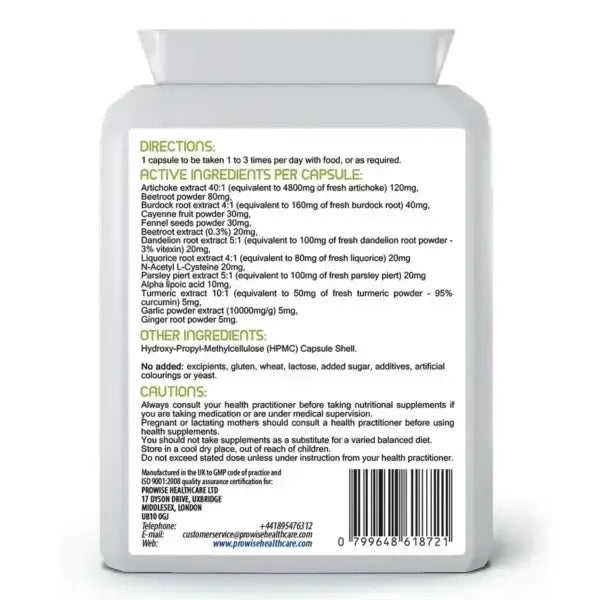 Livcare+ 500mg 60 CapsulesUK Manufactured | Gallbladder Supplements | Suitable for Vegetarians & Vegans by Prowise