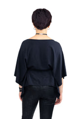 black goth gothy gothic edgy dark alt fashion tencel sustainable organic cotton ethical clothing womenswear kaftan draped one shoulder 