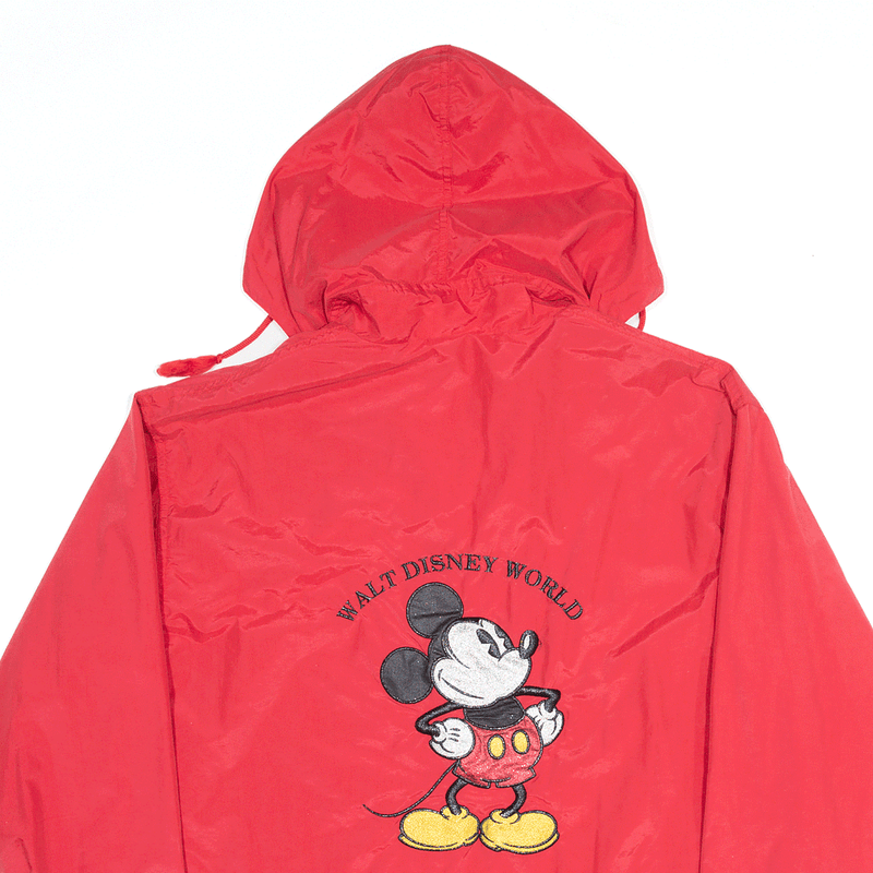 DISNEY WORLD Glitter Mickey Mouse Red Hooded Nylon Rain Jacket Womens M