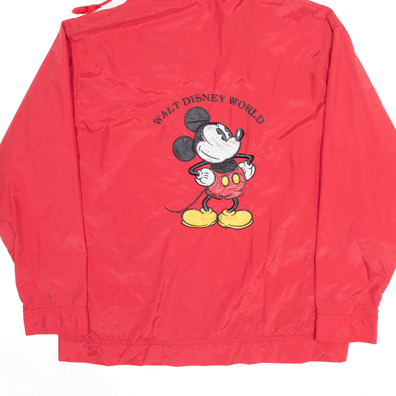 DISNEY WORLD Glitter Mickey Mouse Red Hooded Nylon Rain Jacket Womens M