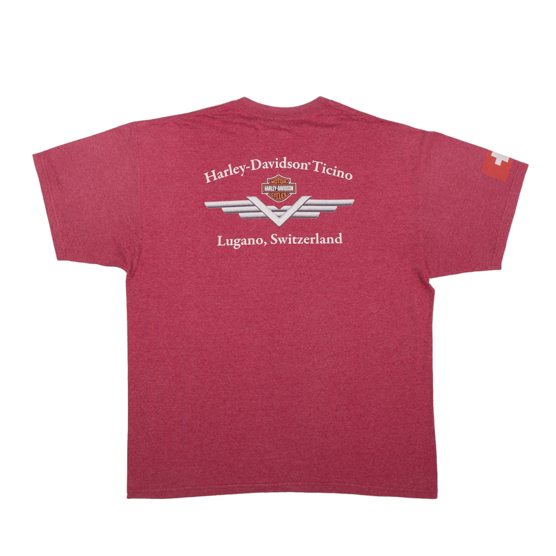 HARLEY DAVIDSON Switzerland Biker T-Shirt Red Short Sleeve Mens XL