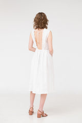 Mabel – Ruffled Open Back Linen Midi Dress