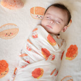 cute baby on the wee bean soft fleece baby milestone growth blanket in hong kong bakery buns pineapple bun coconut creambun