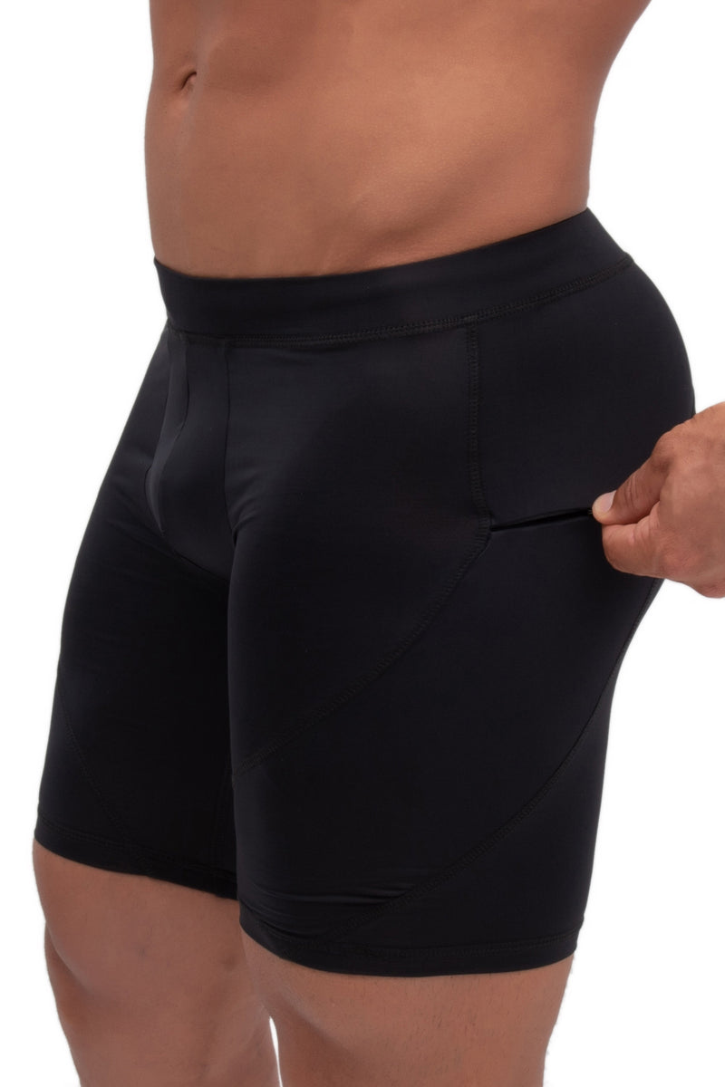 jet black tights for men with secure zip pockets