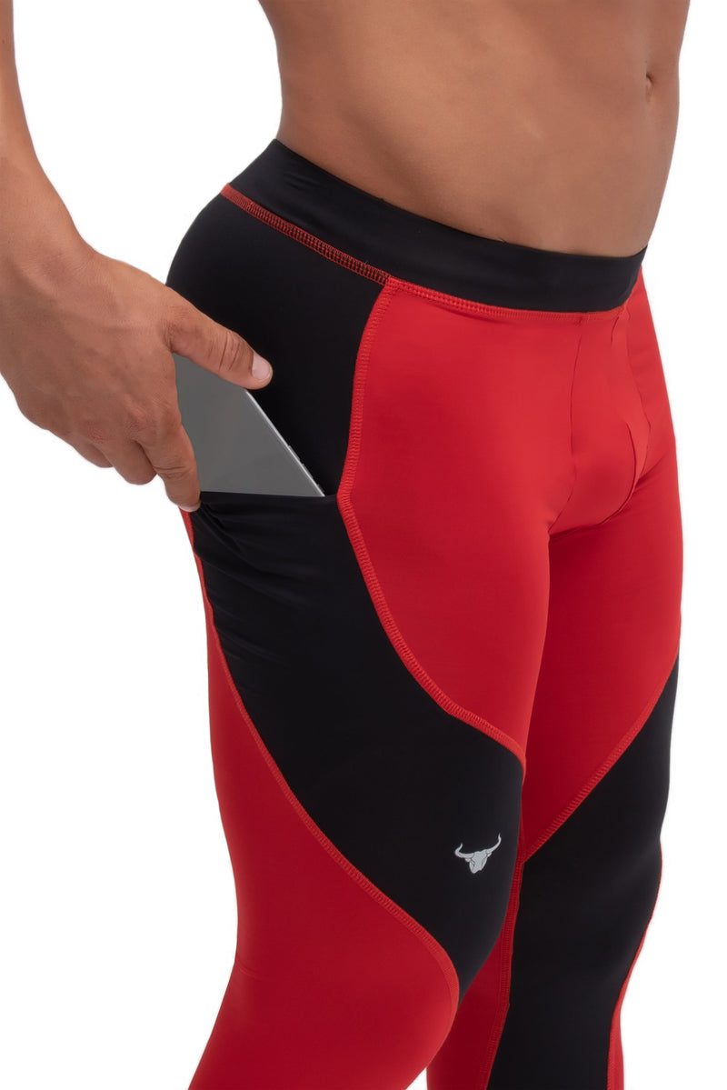 black and red dual color male workout pants with pockets