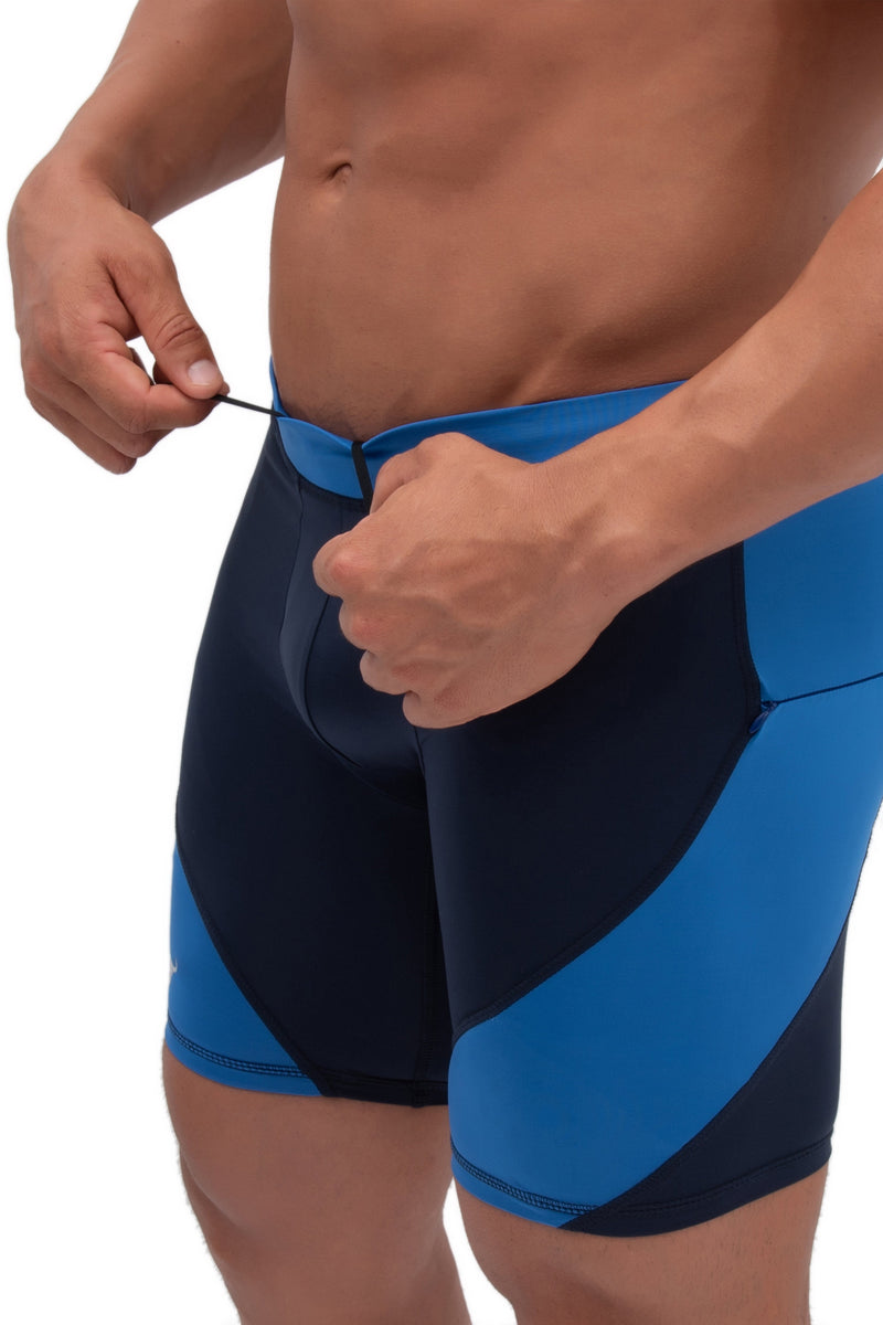 dark blue mens short leggings with drawstring
