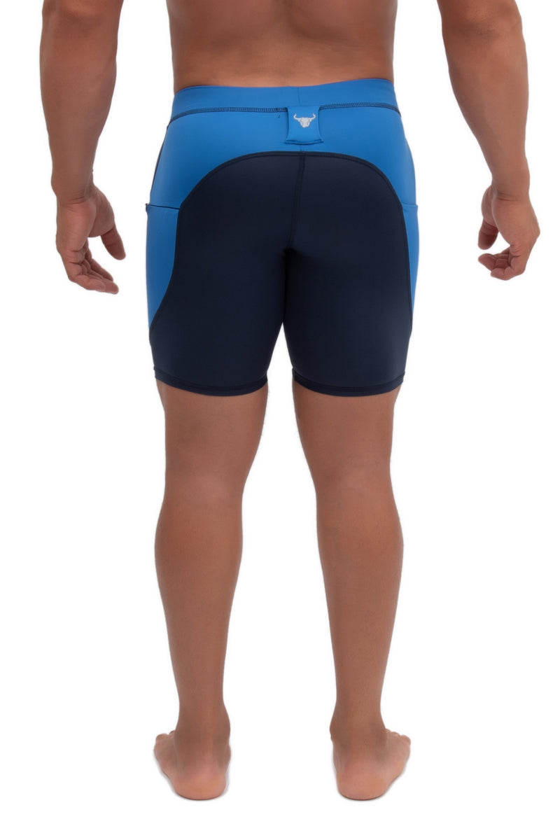 back of navy blue men's half-length leggings