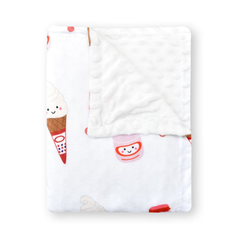 the wee bean super soft baby minky fleece blanket with yakult mr softee ice cream print folded up