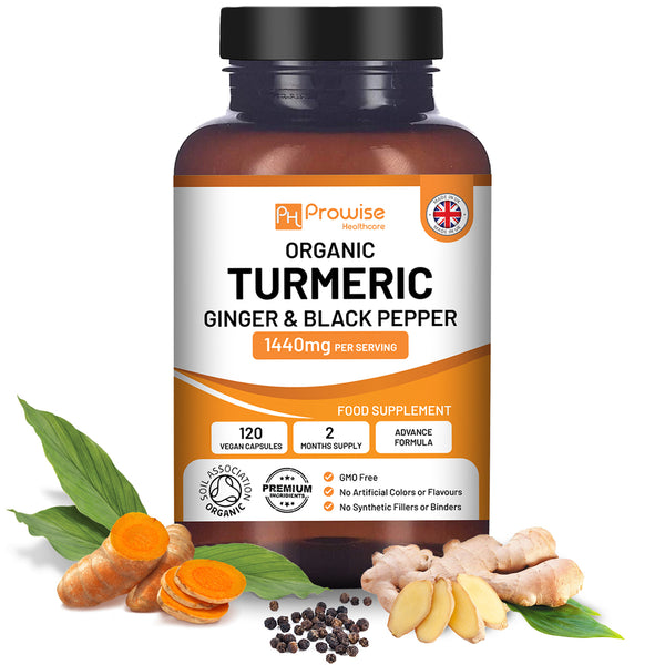 Organic Turmeric 1440mg with Black Pepper & Ginger |120 Vegan Capsules with Active Ingredient Curcumin I Made in The UK