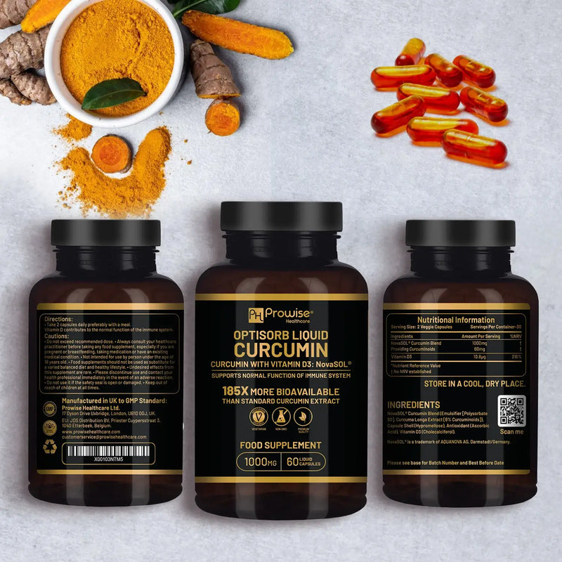 Optisorb Liquid Curcumin with Vitamin D - 60 Capsules | Suitable For Vegetarians | Made In UK