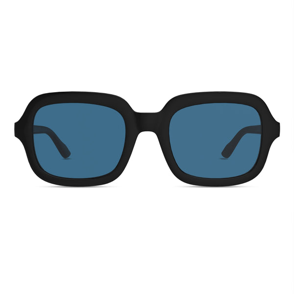 Montenegro Squares Sunglasses in Black with Blue Lens