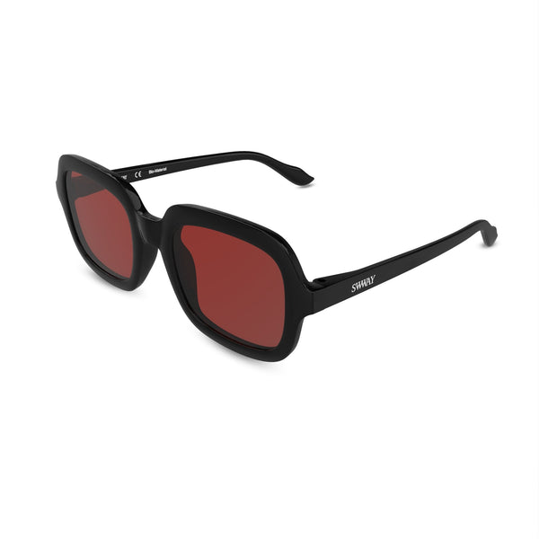 Montenegro Squares Sunglasses in Black with Red Lens