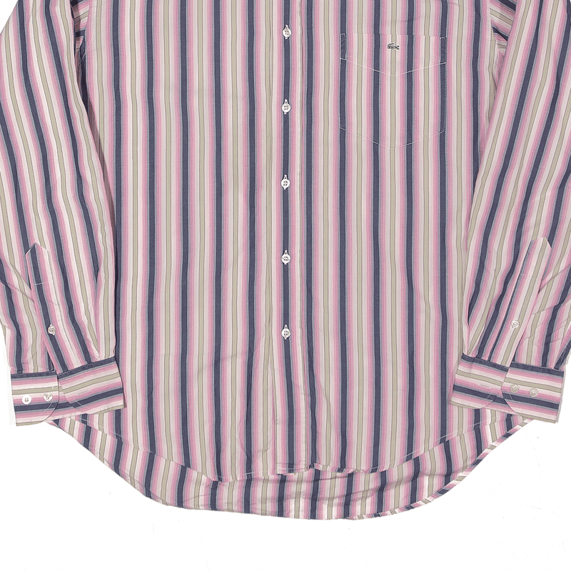 LACOSTE Shirt Pink Striped Long Sleeve Mens L