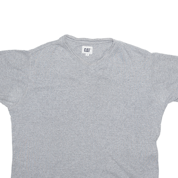CAT Grey 90s V-Neck Short Sleeve T-Shirt Mens L