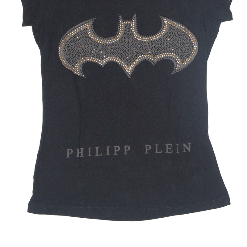 PHILIPP PLEIN Couture Rhinestone T-Shirt Black Short Sleeve Wom – Cerqular