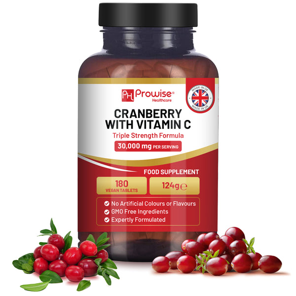 Triple Strength Cranberry 30,000mg added with Vitamin C | UTI Cranberry 180 Tablets for Women | UK Made by Prowise Healthcare
