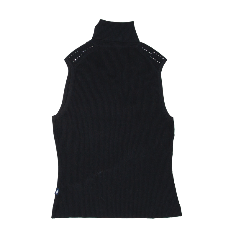 BIJOU JEANS Embellished Vest Black Tight Knit Roll Neck Sleeveless Womens M