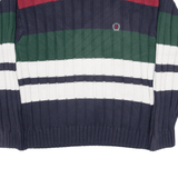 TOMMY HILFIGER Heavy Knit Jumper Blue Striped Cable Knit Mens XL