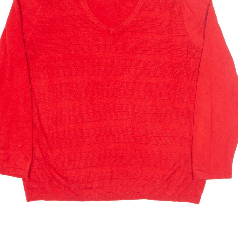 TOMMY HILFIGER Patterned Jumper Red Tight Knit V-Neck Womens XL