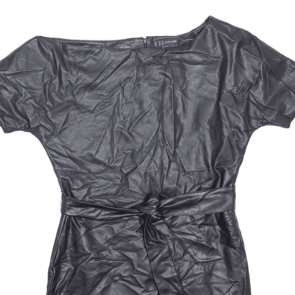 BODYFLIRT Faux Leather Belted Off Shoulder Womens Day Dress Black Short UK 10