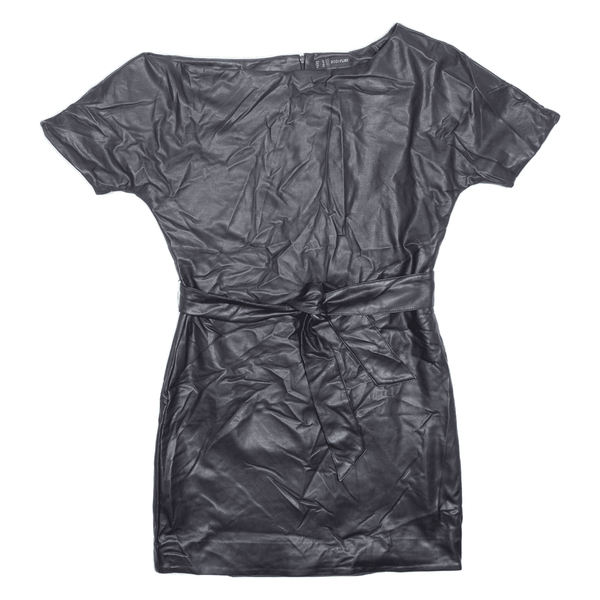 BODYFLIRT Faux Leather Belted Off Shoulder Womens Day Dress Black Short UK 10