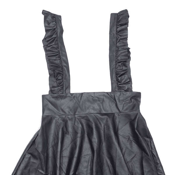 Leather Feel Ruffle Straps Skirt Womens Skater Dress Black Sleeveless Short M