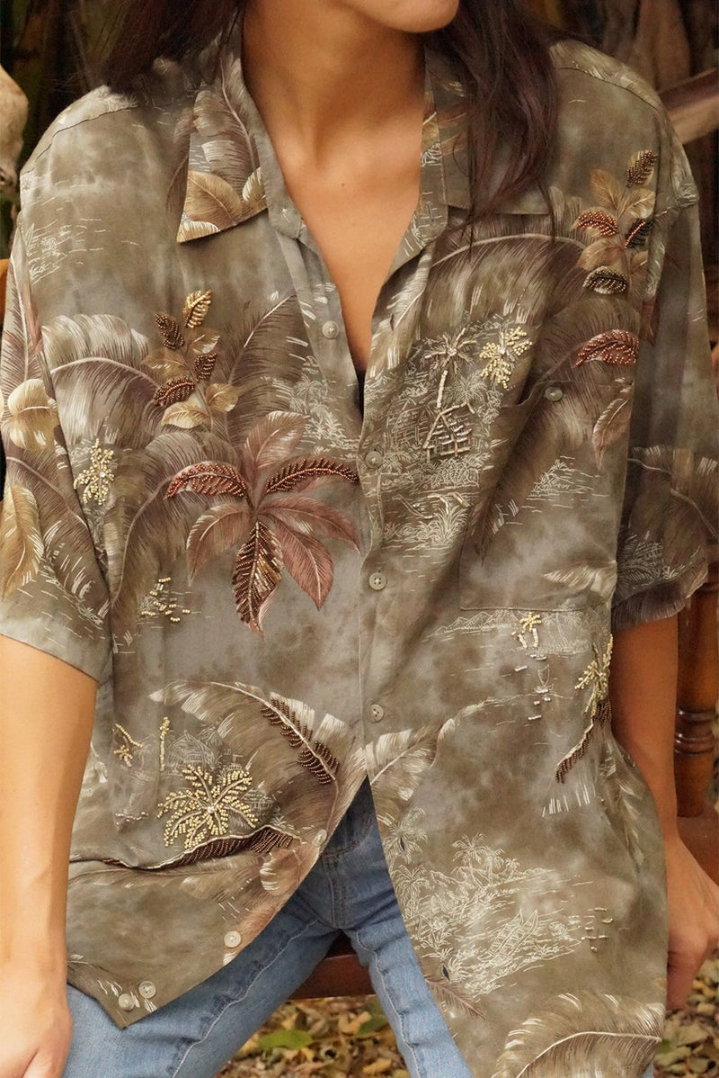 Hawaiian Kai Shirt // Beaded Jungle Tie Dye