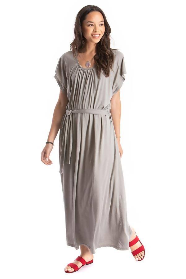 belted long dress - grey