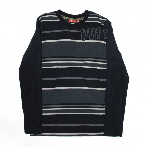 PUMA Sports T-Shirt Black Striped Long Sleeve Mens S