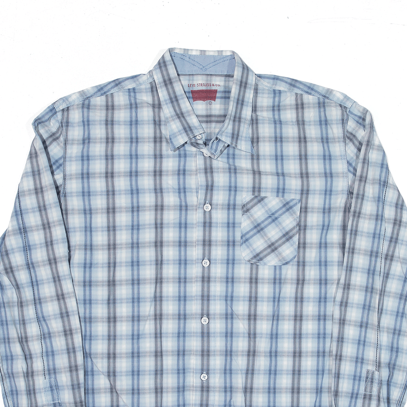 LEVI'S Stitch Deatil Plain Shirt Blue Check Long Sleeve Mens L