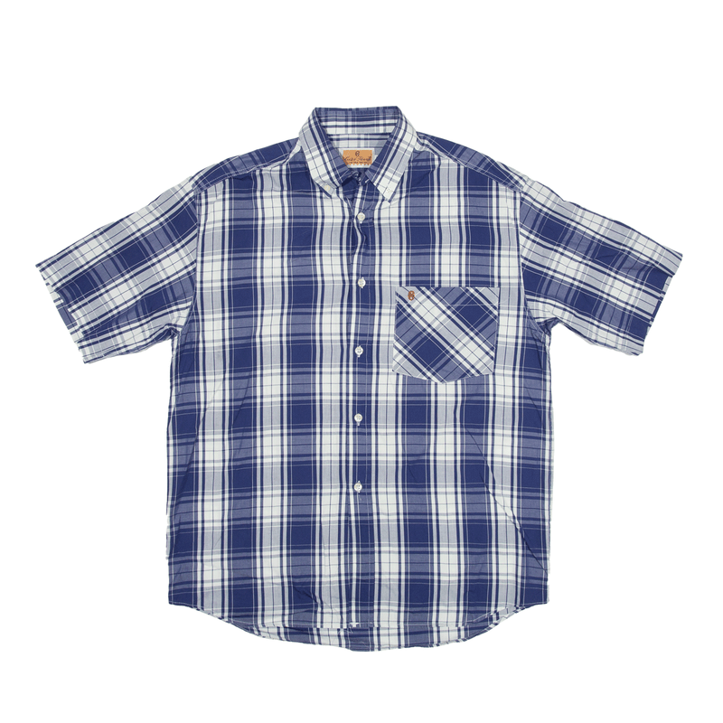 CANTE OF FLORENCE Shirt Blue Check Short Sleeve Mens M