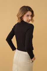 Polo Ribbed Cardigan - Black