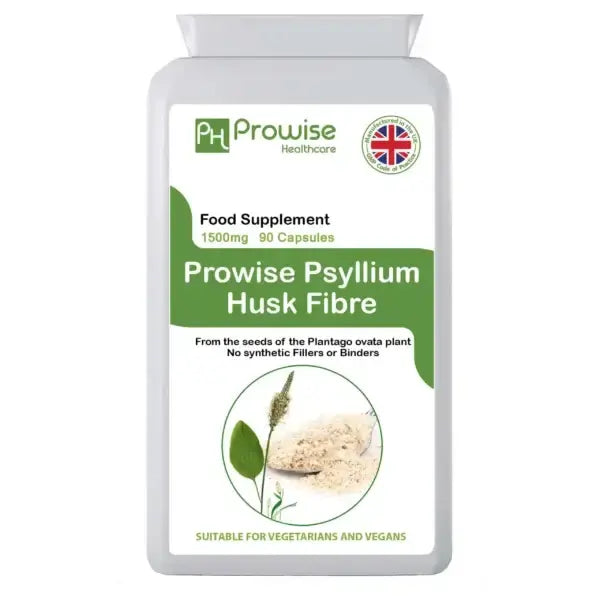 Psyllium Husks 1500mg 90 Capsules - Natural Dietary Fibre for Colon Cleansing & Bowel Health - UK Manufactured | GMP Standards