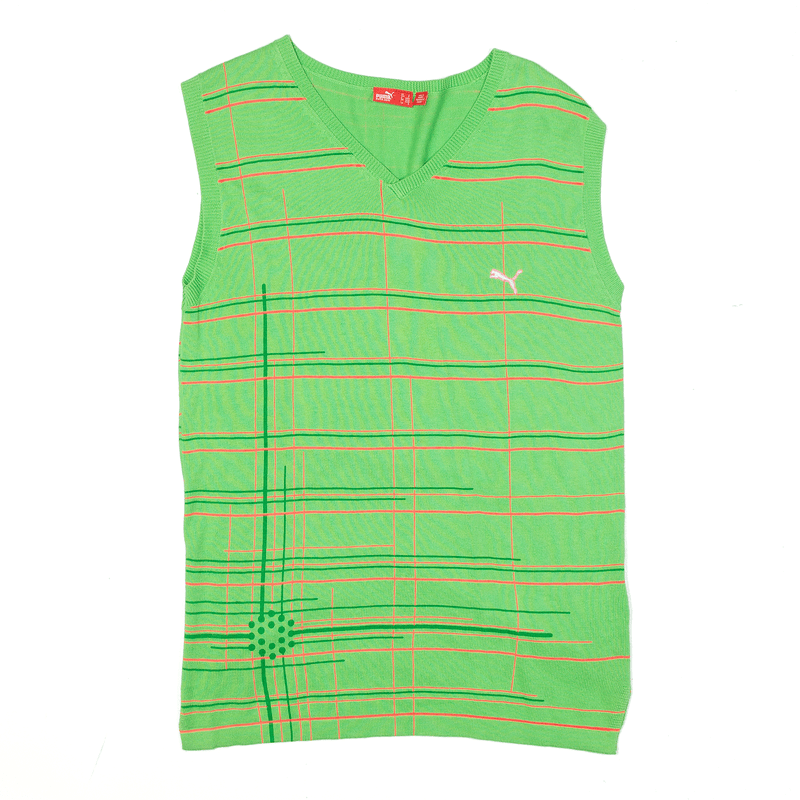 PUMA Patterned Vest Green Crazy Pattern V-Neck Sleeveless Mens S