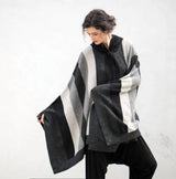 anita striped alpaca poncho - black / grey / charcoal