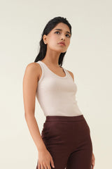 Ribbed Lace Tank - Biscuit