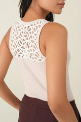 Ribbed Lace Tank - Biscuit