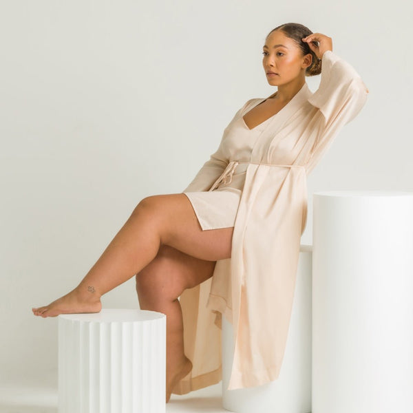 Oat | Signature Sateen Robe Made With 100% Organic Bamboo #Color_oat