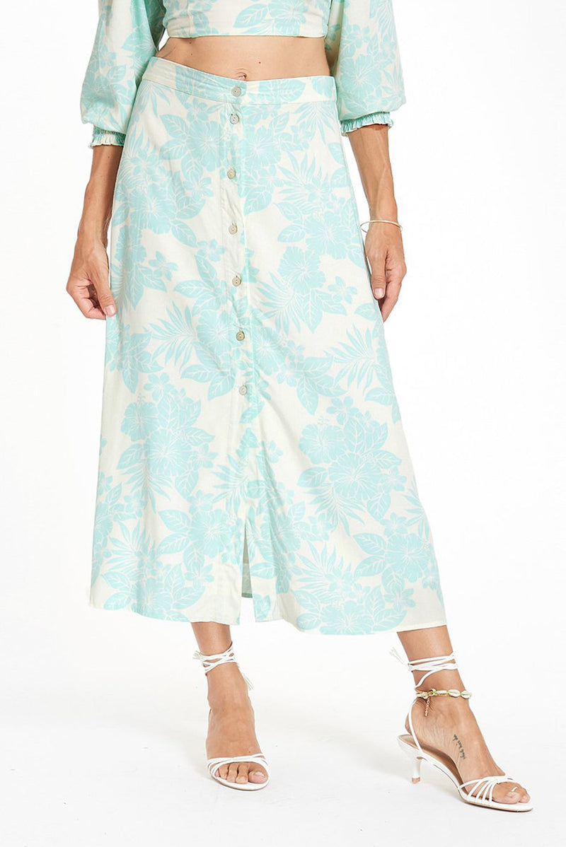 Sophie Ankle-length Skirt in Hawaiian Print for women by Paneros Clothing. Front View.