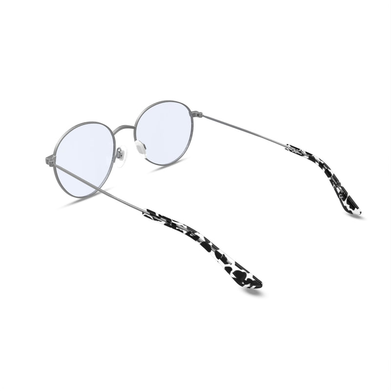 The Studio Blue Light Glasses in Matte Silver with Black Tortoise Tips